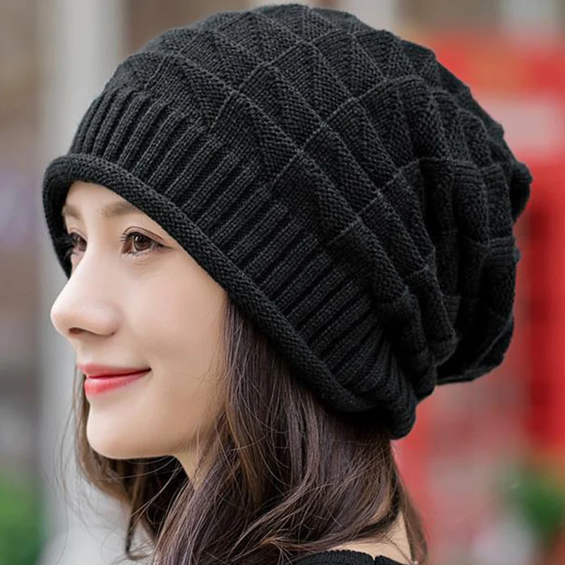 Knit Beanie Winter Hat Thermal Thick Polar Fleece Snow Skull Cap for Men and Women Autumn Hat Plus Velvet Wheat Knitted Hat