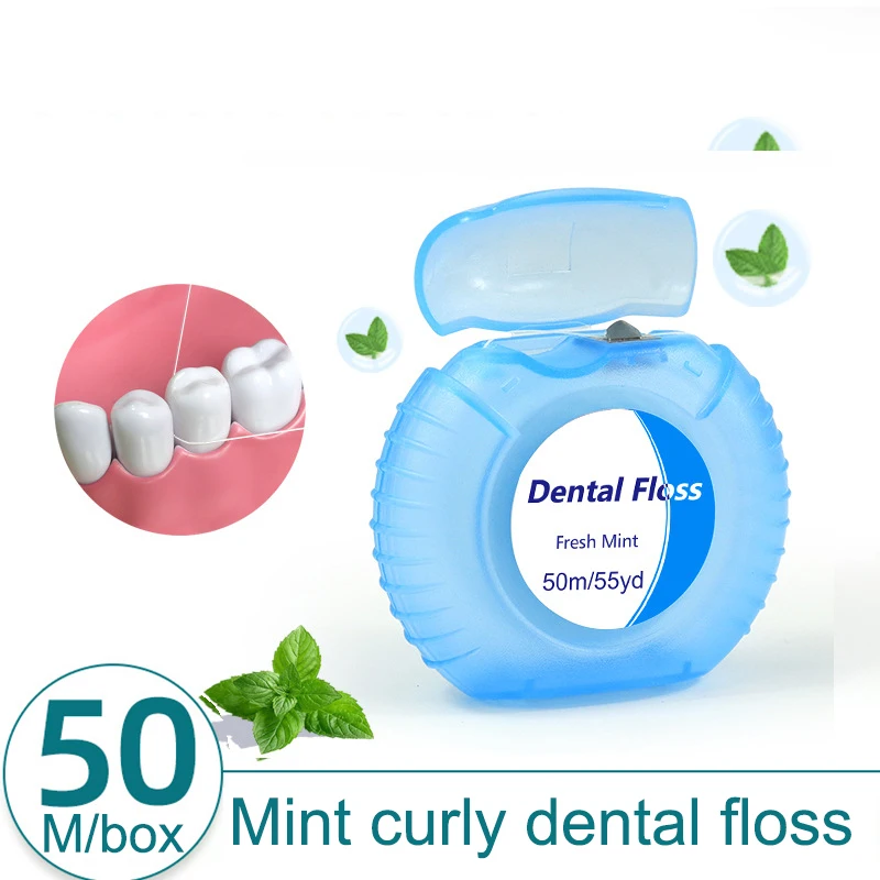 50 M/rollo de hilo Dental de menta, cepillo de limpieza Interdental portátil, palo de hilo Dental, herramientas de cuidado bucal para aliento fresco