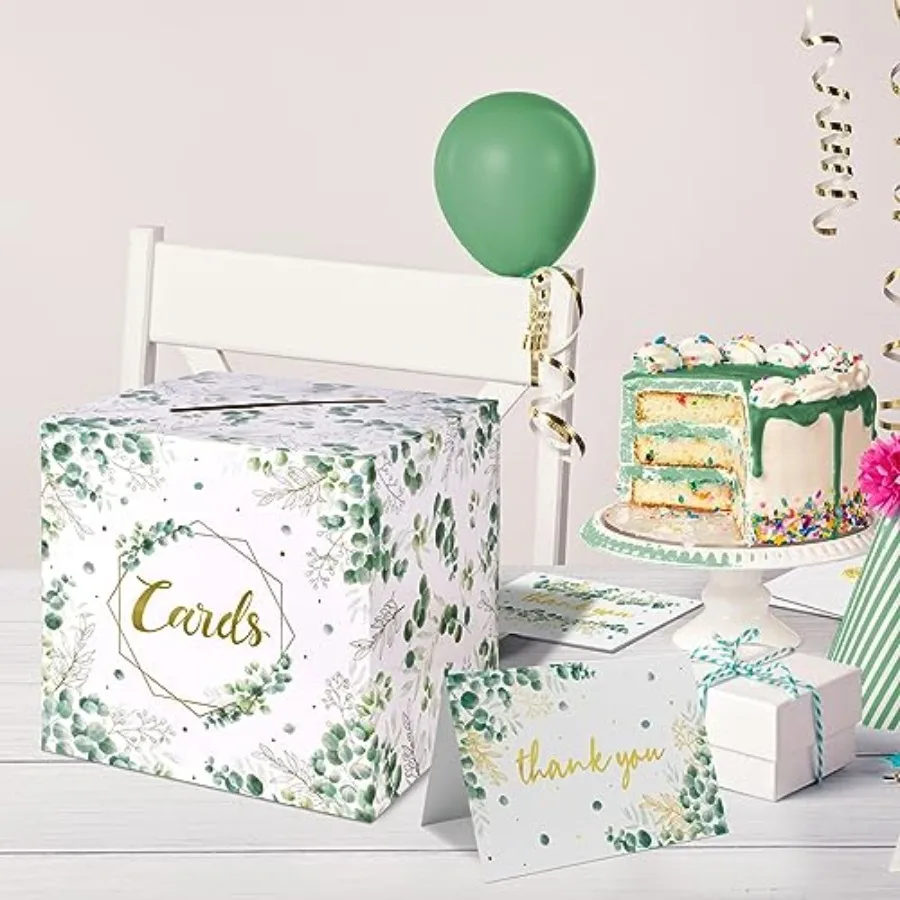 Sage Greenery Bridal Shower Card Box and Baptism Envelope Box for Wedding Gift Baby or Bridal Shower Party Favors Decorations