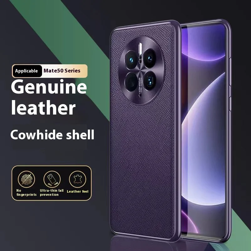 Luxury Leather Electroplated Phone Case Suitable For Huawei Mate 40 50 Pro RS Cowhide Material Shock Resistant Rear Case