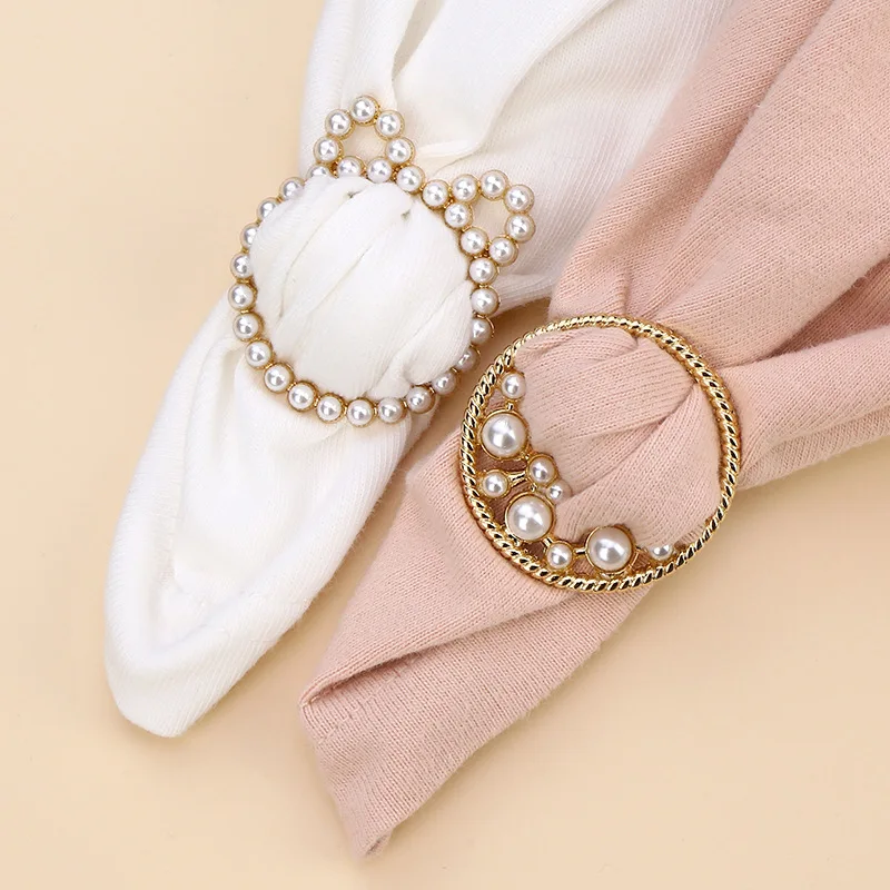 Enamel Button Brooch Women Shawl Ring Clip Square Imitation Pearl Scarves Fastener Silk Scarf Buckle Brooch Clothes