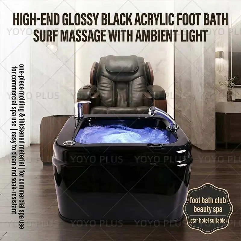 Salon Foot Spa Basin Thickened Acrylic Foot Bath Tub with LED Color Light Recirculating Hydrotherapy Wave System