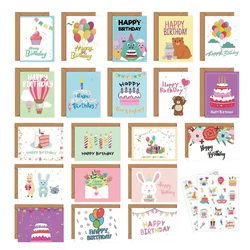20-Pack Birthday Greeting Cards Set with Envelopes and Stickers, Cartoon Pattern, Multi-Design Paper Cards,DIY Message Kit