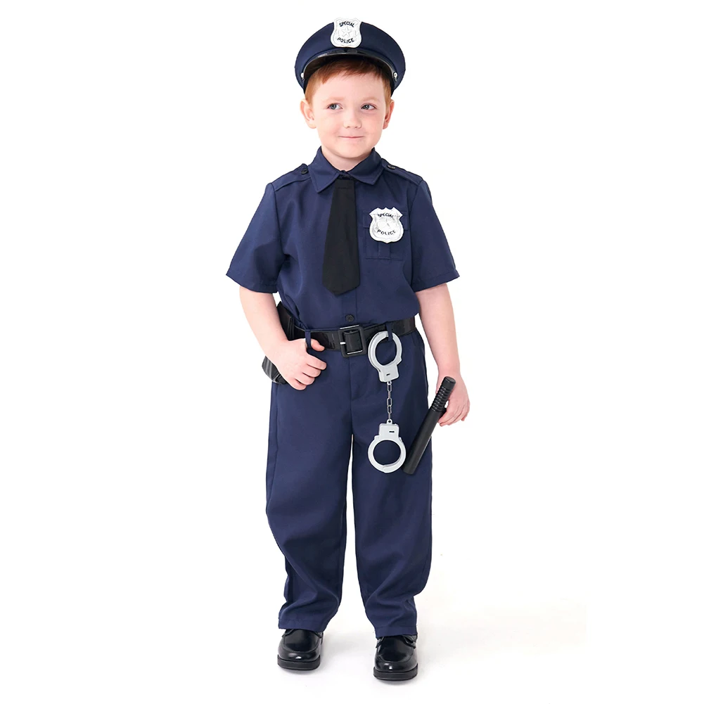 Uniforme Cosplay per spettacoli teatrali della polizia bambini Costume per bambini ragazzi ragazze camicia pantaloni cappello cravatta festa di Halloween vestito di ruolo di carnevale