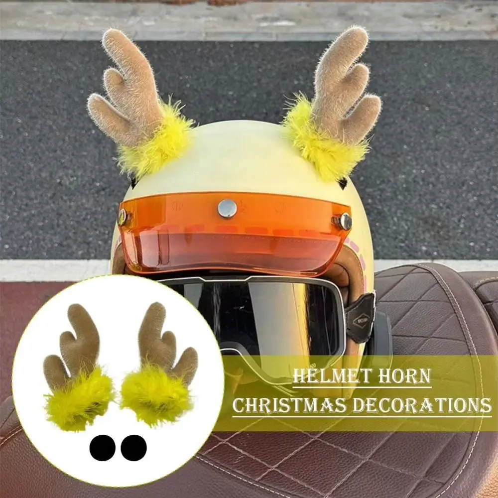 Creative Motorcycle Helmet Decoration 3D Cute Christmas Antlers Helmet Decor Self-adhesive Plush Embossing