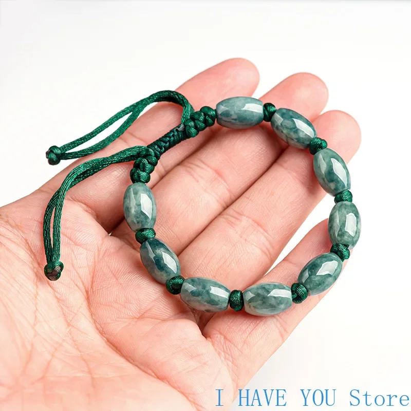 Birmańskie bransoletki z koralików jadeitowych Amulet Zielona moda Luksusowa biżuteria z kamienia naturalnego Rzeźbiona biżuteria Kobiety Projektant Szmaragdowe amulety Jadeit — zdjęcie 6