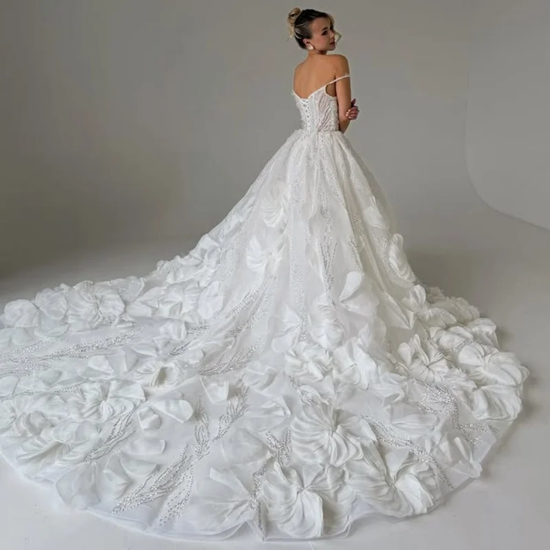 Shiny White Appliques Wedding Dresses свадебное платье A skirt glitter 3D flower decal Gowns Made wedding dress