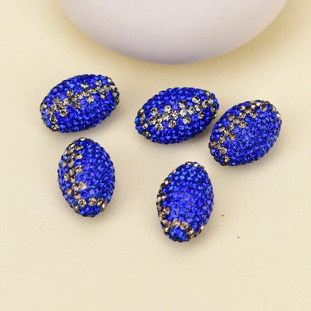 

APDGG Wholesale 10 Pcs Oval Blue CZ Zircon Crystal Loose Beads Spacer Beads For Necklace Pendant Jewelry DIY