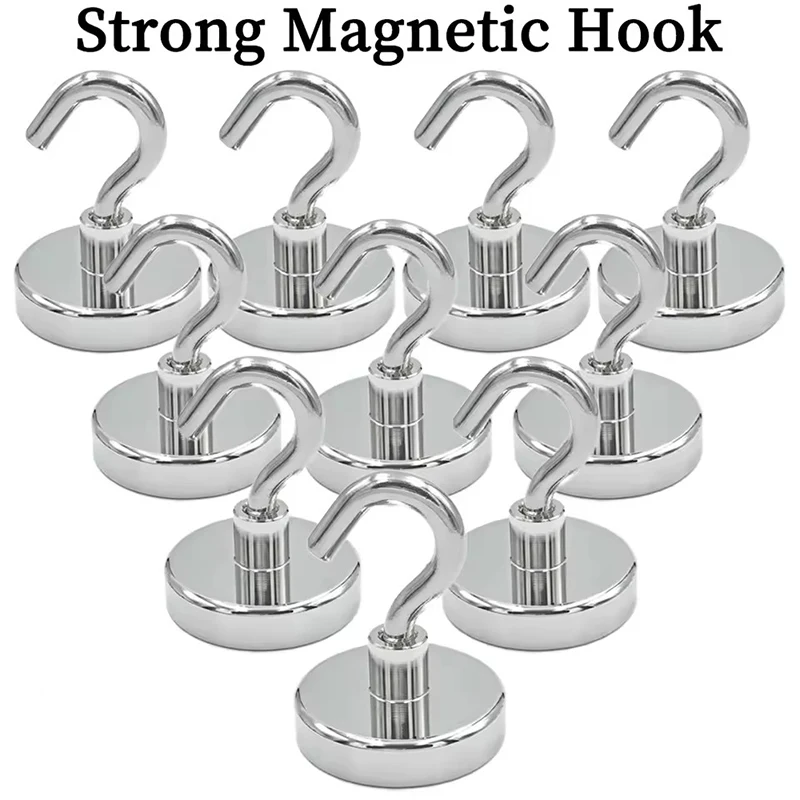 10/20Pcs Super Strong Powerful Magnetic Hooks Ring Metal Magnet with Curved Hook Hanger for Hanging,Fridge,Wall,Key Iron gate
