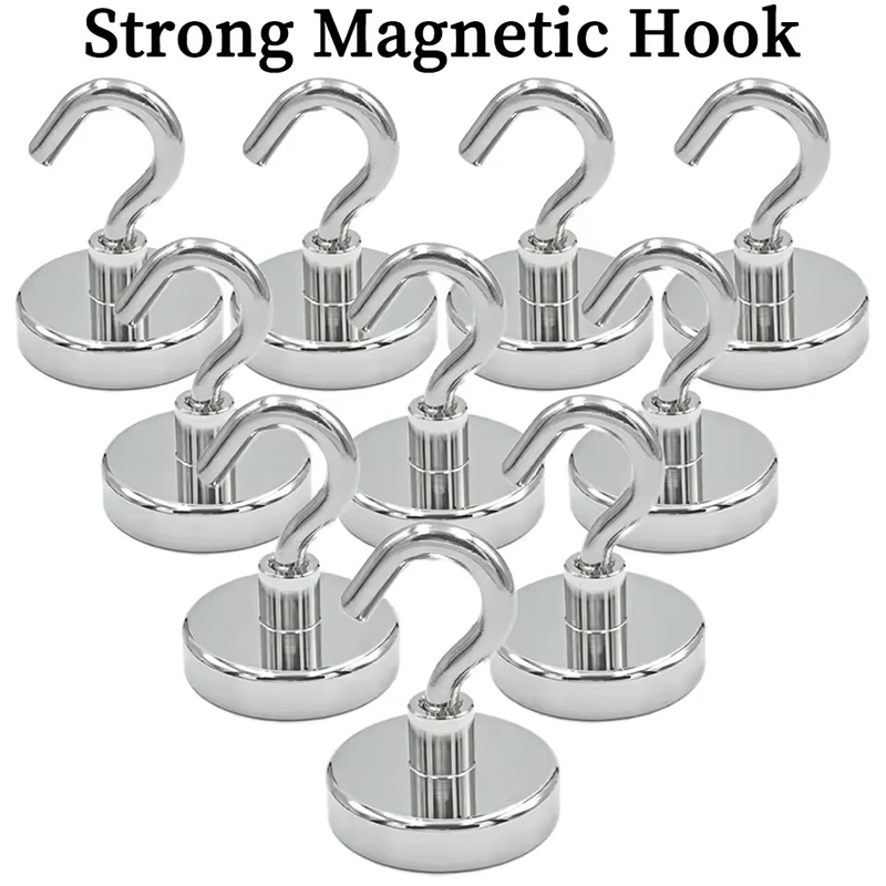  10/20Pcs Super Strong Powerful Magnetic Hooks Ring Metal Magnet with Curved Hook Hanger for Hanging,Fridge,Wall,Key Iron gate 