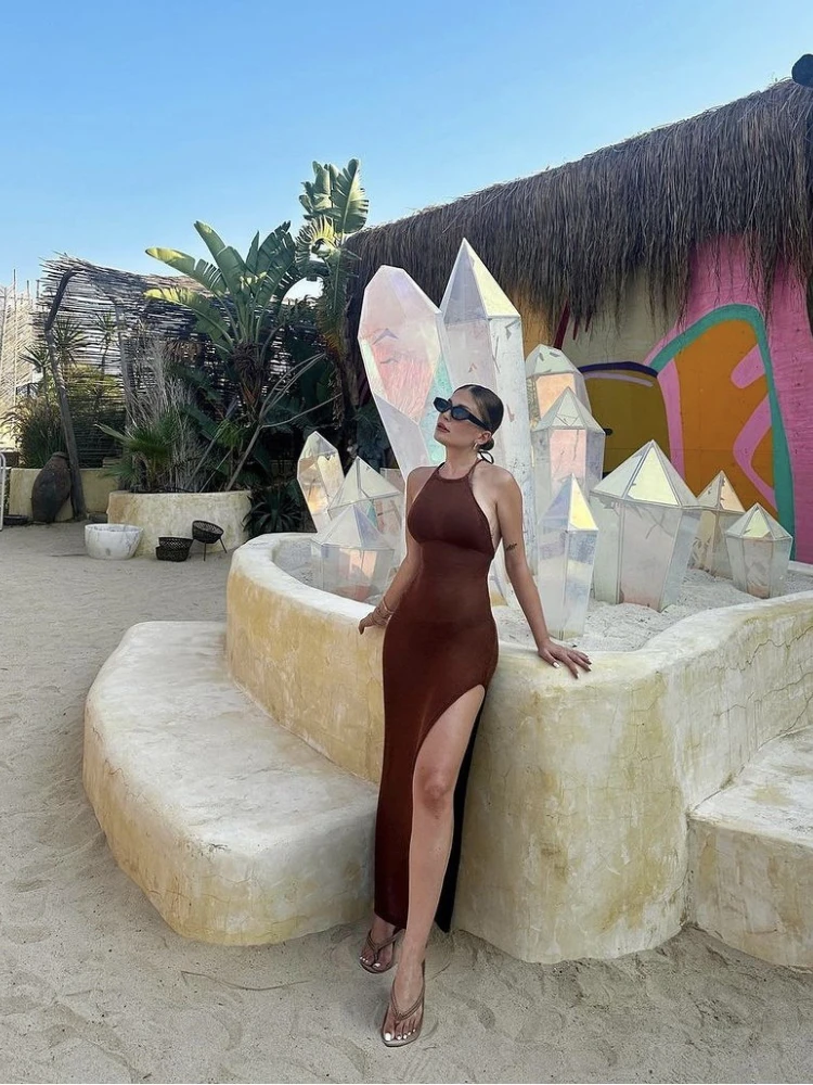 2025Cover Up Beach Sexy Durchsichtiges, figurbetontes Sommerkleid, Bikinis, Überzüge, elegantes Neckholder-Strandkleid