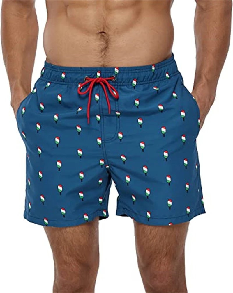 Homens verão roupa de banho shorts masculino troncos de natação maiôs beachwea homem surf praia nadar calças esportivas placa forro de malha e bolsos