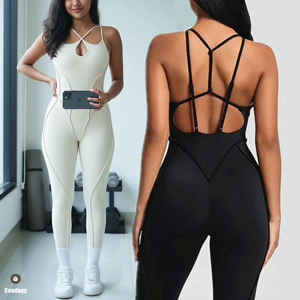 

Pad Jumpsuit Women Workout Bodysuit Gym Sports Overall Sportswear Fitness Pilates Yoga Suit One Piece Outfit Wear XP317