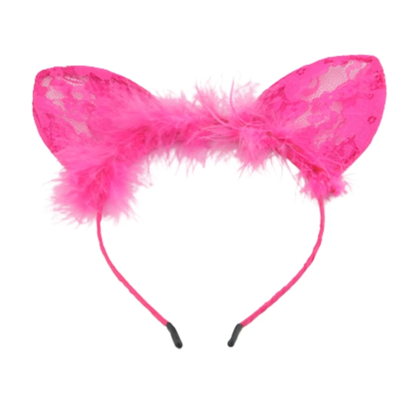 

Cute Animals Cat Ears Lace Hair Hoop Women Headband Makeup Head Band for Washing Face Christmas Girl Hair Accessory
