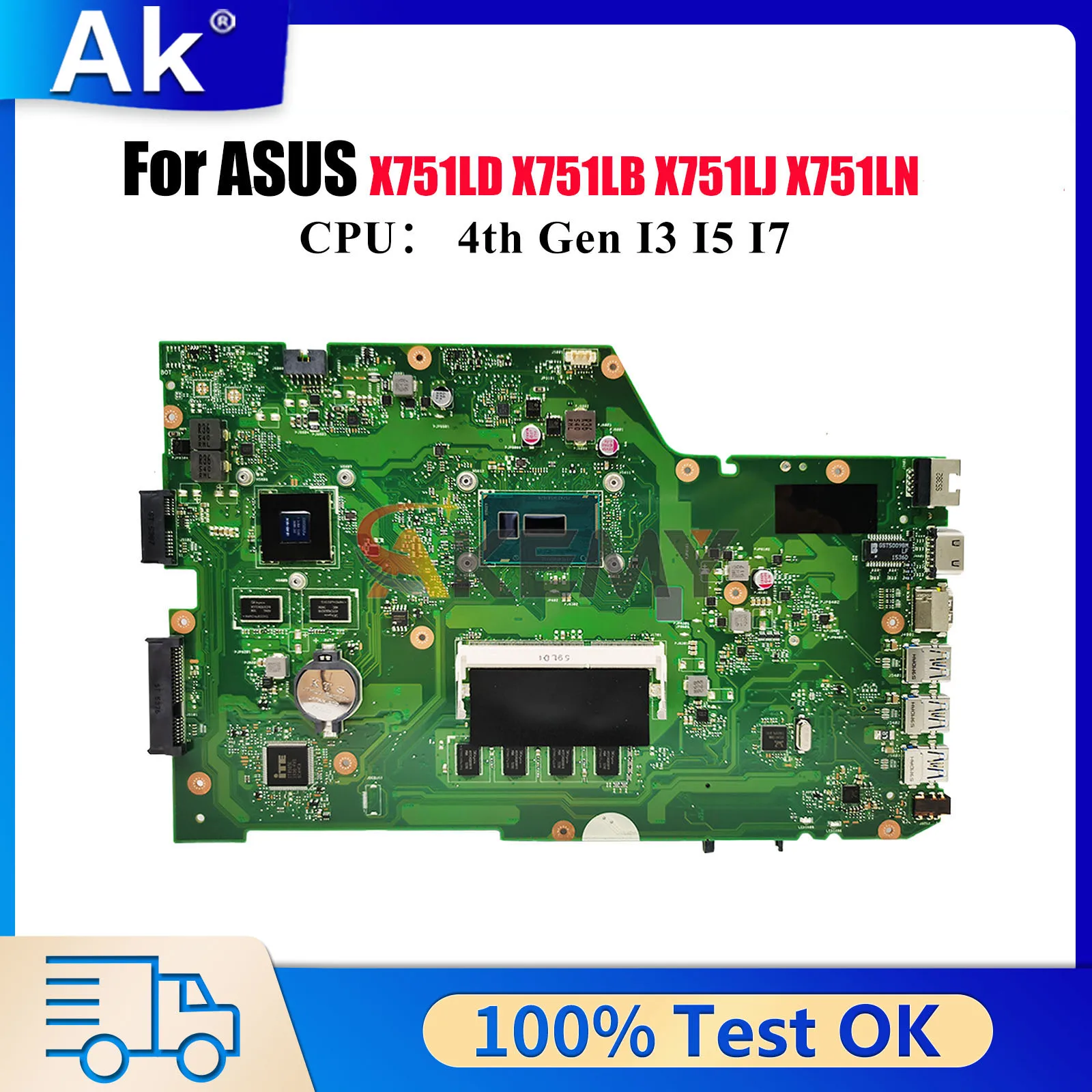 

X751LD Laptop Motherboard For ASUS K751L X751LJ F751L X751LN X751L X751LK X751LB X751LKB A751L X751LDV Mainboard W/ I3 I5 I7 CPU