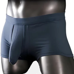 Big Bulge Pouch Underwear For Men Separation Cotton Boxers Mid Rise Breathable Elephant Sexy Panties Sheer Trunks Boxershorts