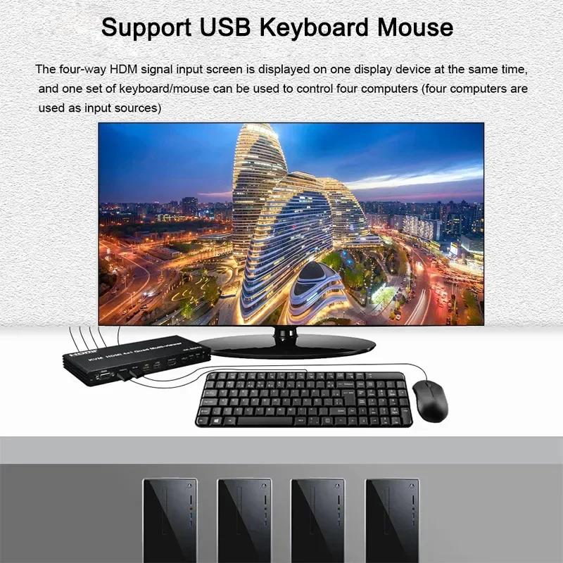 Imagem -03 - Multi-viewer Hdmi para Controle de Teclado e Mouse 4k 60hz Kvm Switch 4x1 Usb Quad Pip 90 ° 180 ° Flip Share Pcs