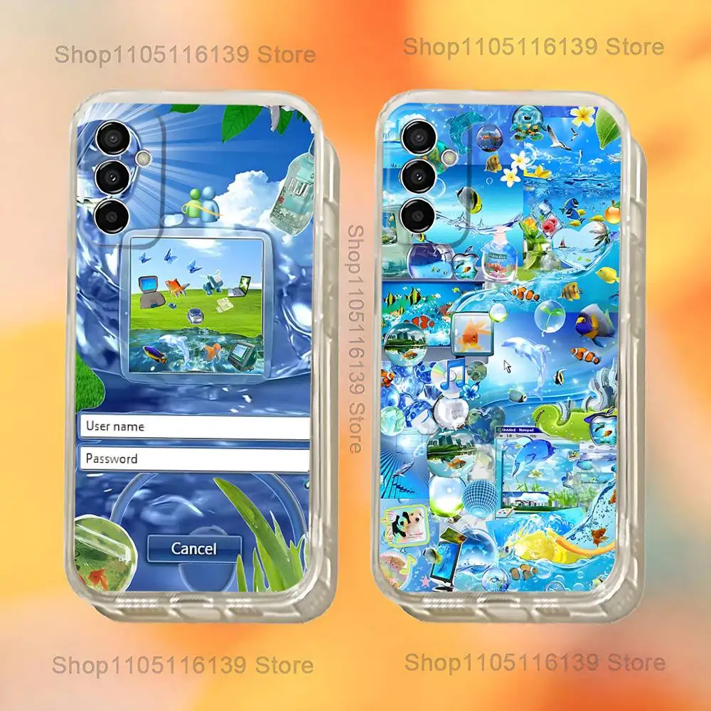 

Frutiger Aero Aqua Nostalgia Phone Case For Samsung S24,30,21,22,23,20 FE,lite,PIus,Ultra,5G,Note,9,10 Transparent Cover