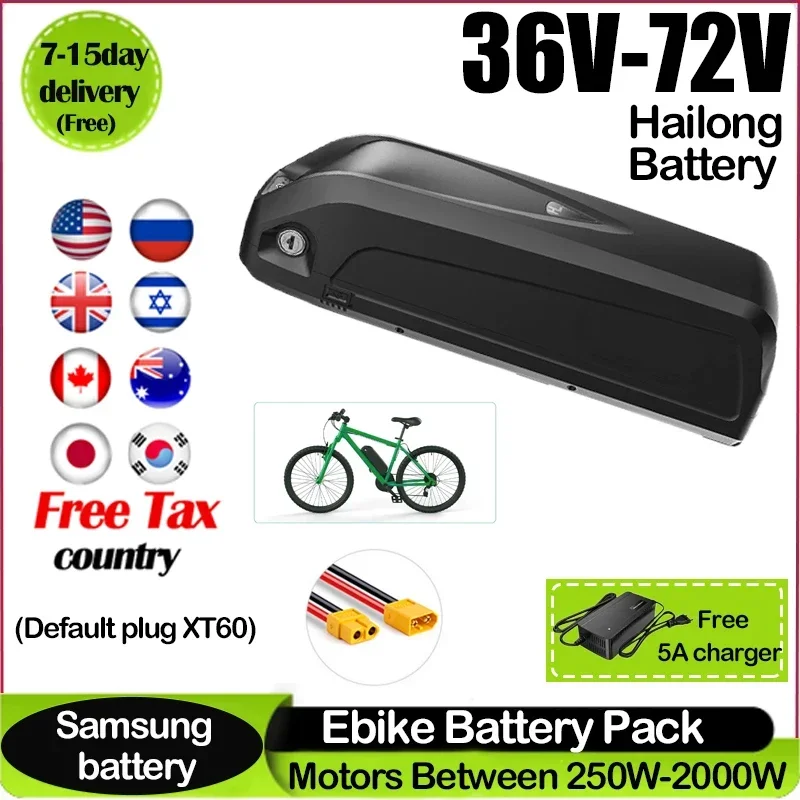 

48v Ebike Battery 36v 52v 60v 72v Hailong 20ah 24ah 25Ah 30ah 40 50ah Electrisch Accu 36volt 60ah Bafang 2000w Lithium Battery