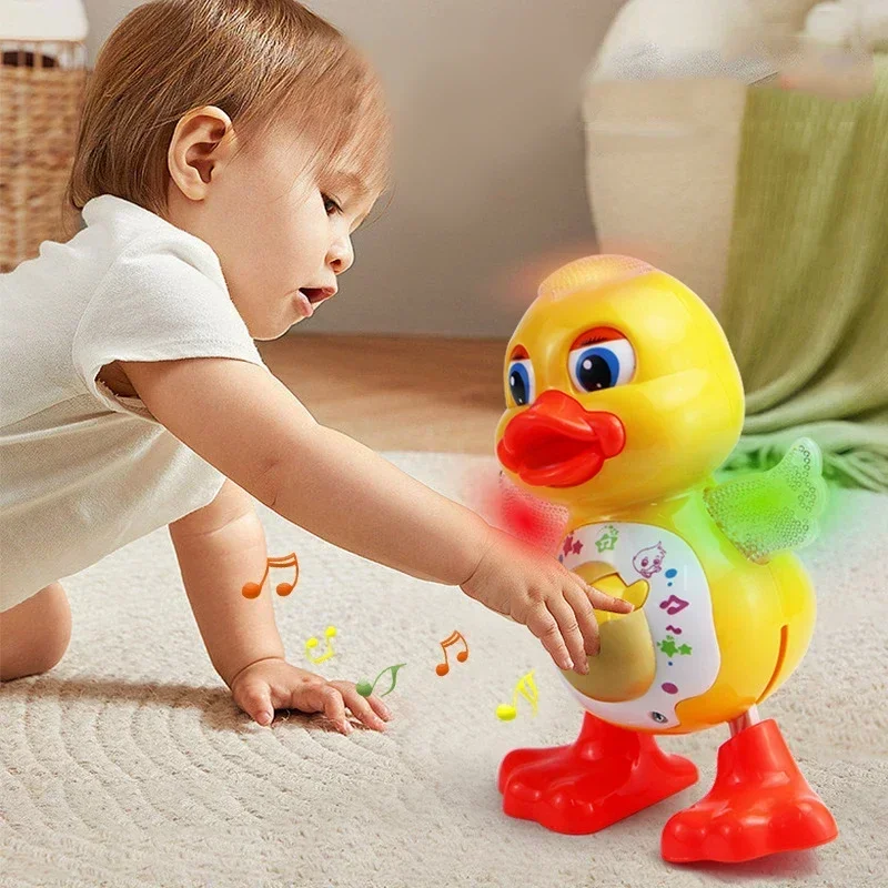 Phtalcanard électrique avec yeux clignotants pour enfants, lumière clignotante, animal de dessin animé musical mignon, jouet drôle, secouer le corps, cadeau