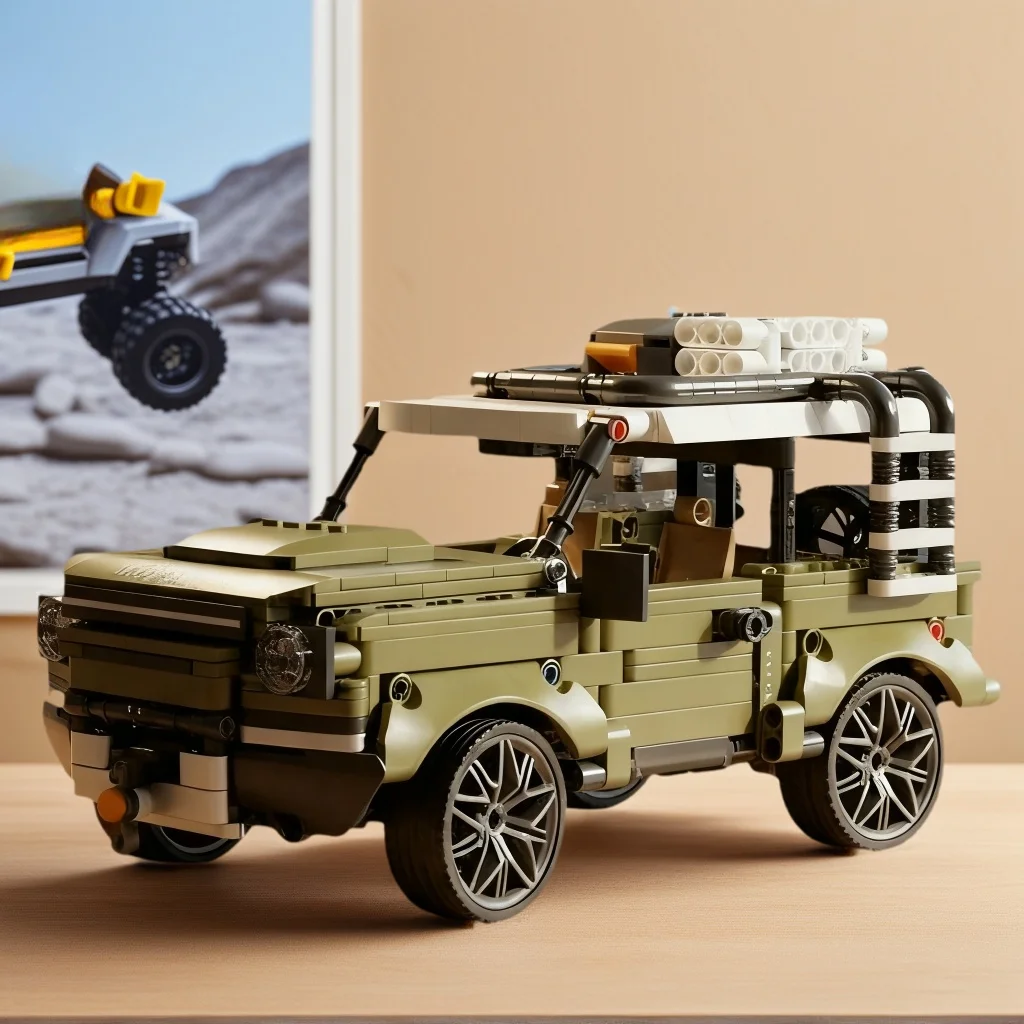 

A military green off-road vehicle building block toy model car/vehicle series gift made of ABS plastic blocks.
