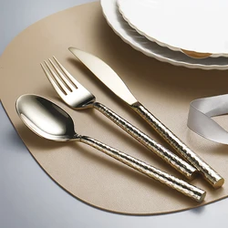 Kitchen Tableware Cutlery Set Silver Hammered Stainless Steel Luxury Dinnerware Fork Spoon Knife Western Dinner Set Gold