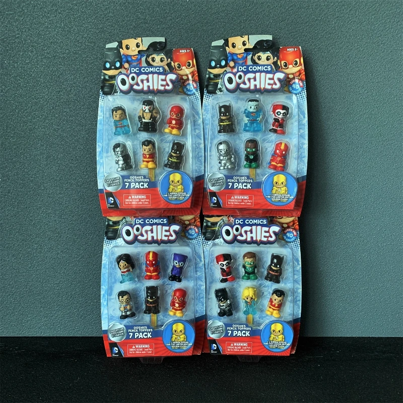 

Dc Comics Ooshies, мини-фигурка аниме, топперы для карандашей, оригинальная коллекционная креативная мягкая резиновая крышка в упаковке, 7-упаковка, крышка Бэтмен, флэш-игрушка в подарок