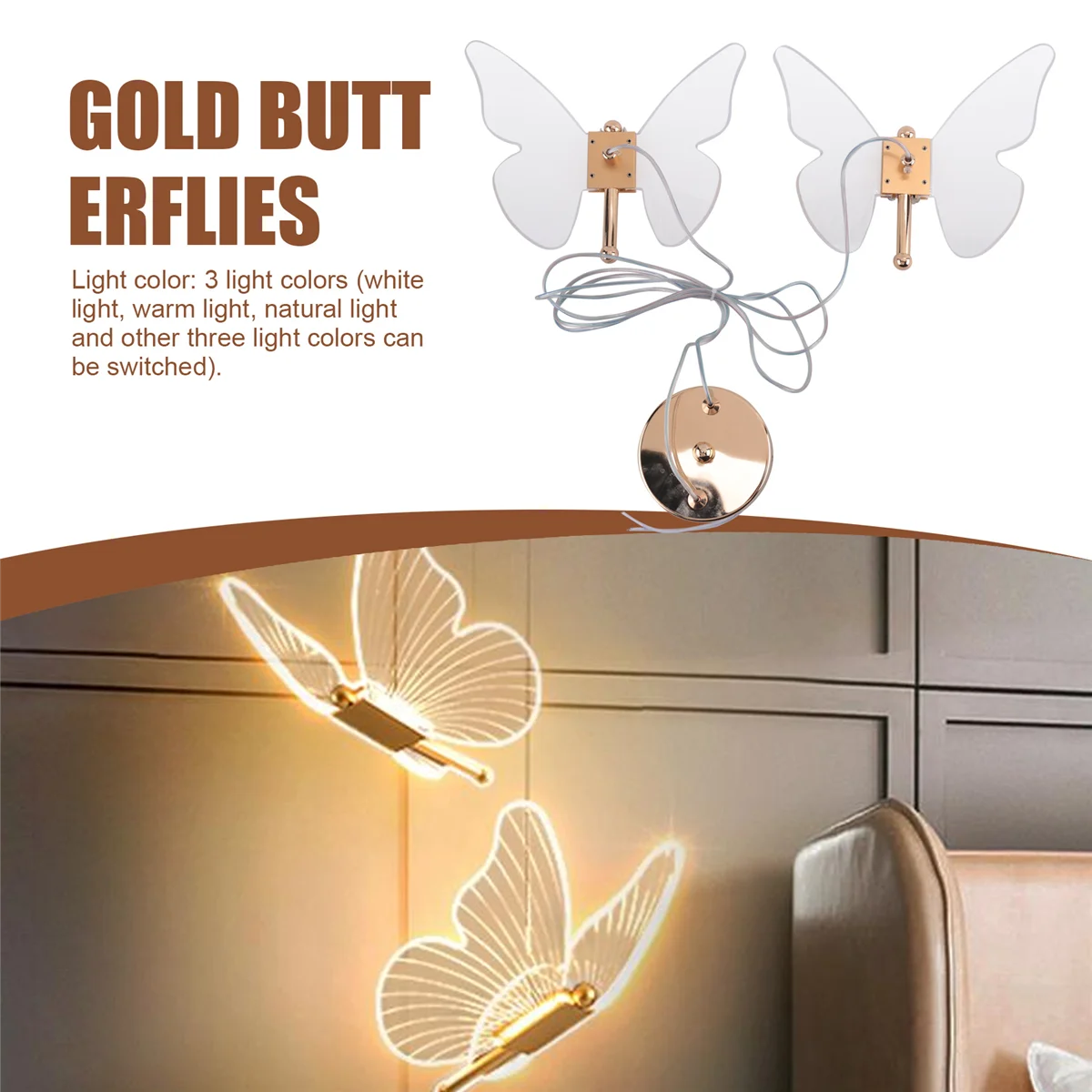 A64Z Schmetterling LED Anhänger Lichter Nordic Goldene Nacht Kronleuchter Beleuchtung für Wohnzimmer Schlafzimmer Nachttisch Lampe B