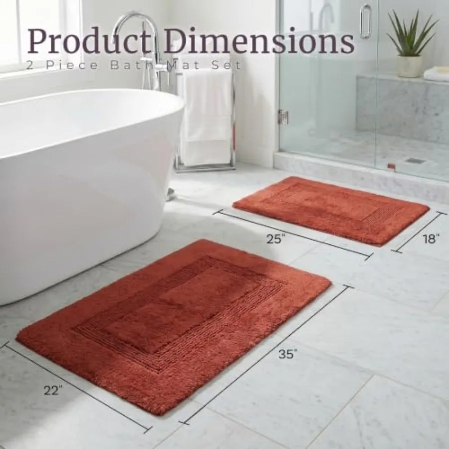 Bathroom Rugs - 2 - Pcs Cotton Bathroom Mat Set - Machine Washable Bath Mats for Washroom, Kitchen, or Laundry Room by