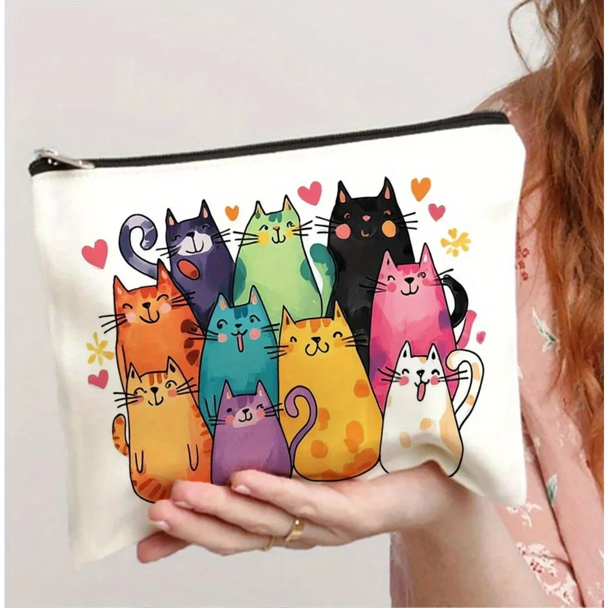 حقيبة مكياج لطيفة على شكل قطة - حقيبة بسحاب متعددة الوظائف، حقيبة تخزين المجوهرات، حقيبة تخزين صغيرة مثالية بسحاب للسفر.