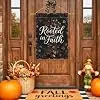 Cross House Flag, Rustic Traditional Pumpkins Leaves Fall Black Burlap Double Sided Outside Large Garden Flag for Outdoor Pa llz