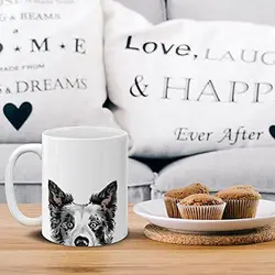 Home Customized printed breakfast mug for couples and families Black Merle Border Collie Dog Ceramic Coffee Mug Tea Cup