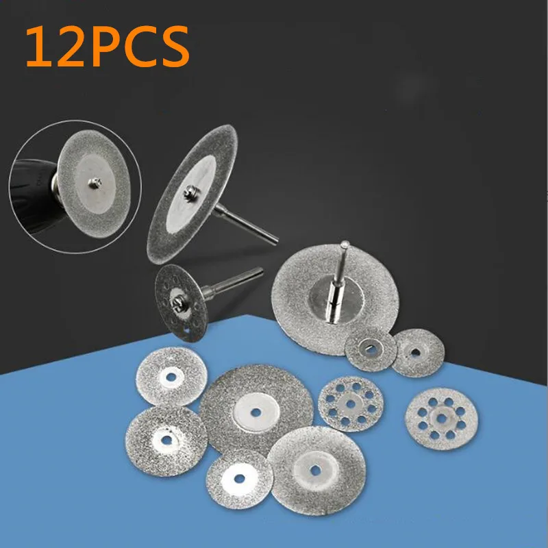 12PCS 16-60mm Mini Diamond Cutting Wheel Rotary Tool Cutting Disc Disks DIY Tools Accessories for Dremel with 3mm Mandrel