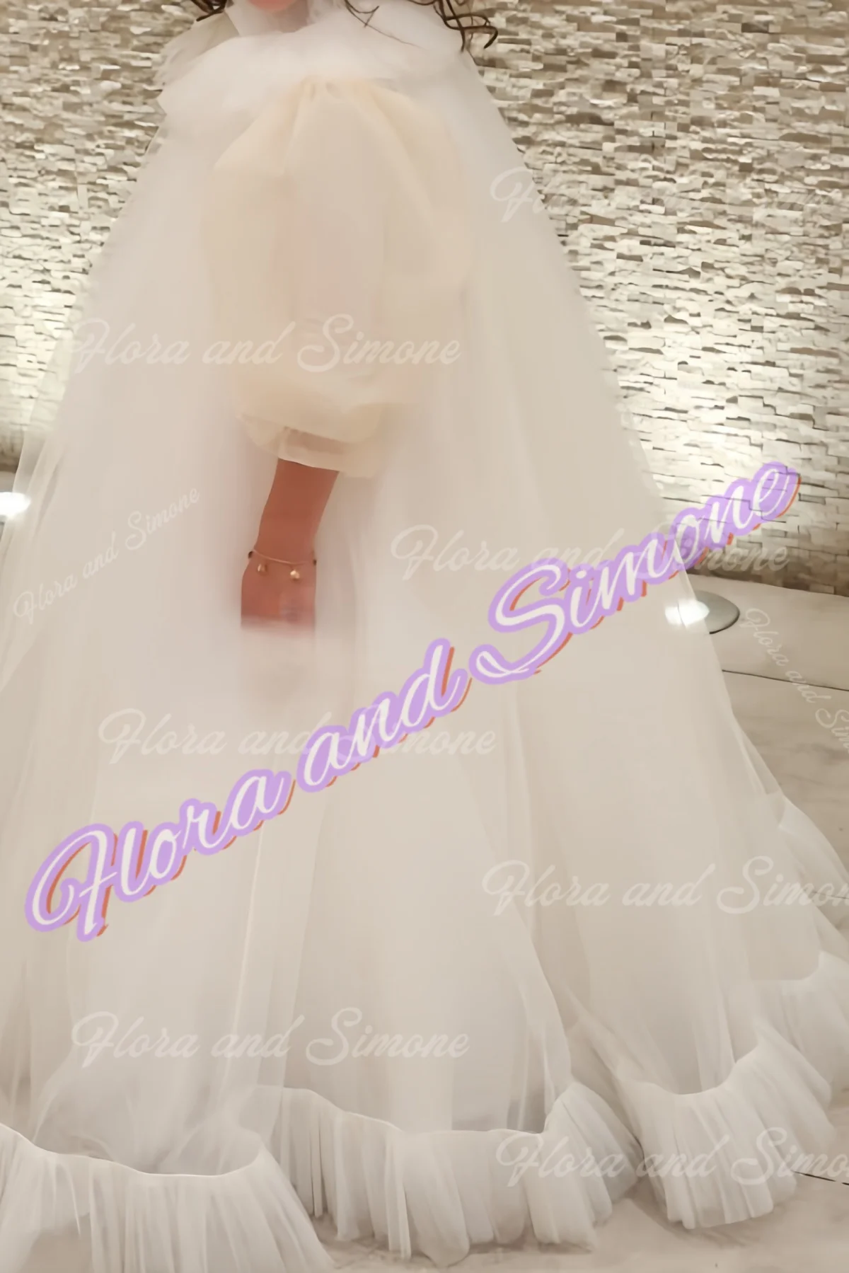 فساتين مخصصة للمناولة الأولى بأكمام قصيرة ورقبة عالية شبكية منفوشة أنيقة لفتاة الزهور مناسبة لحفلات الزفاف #2