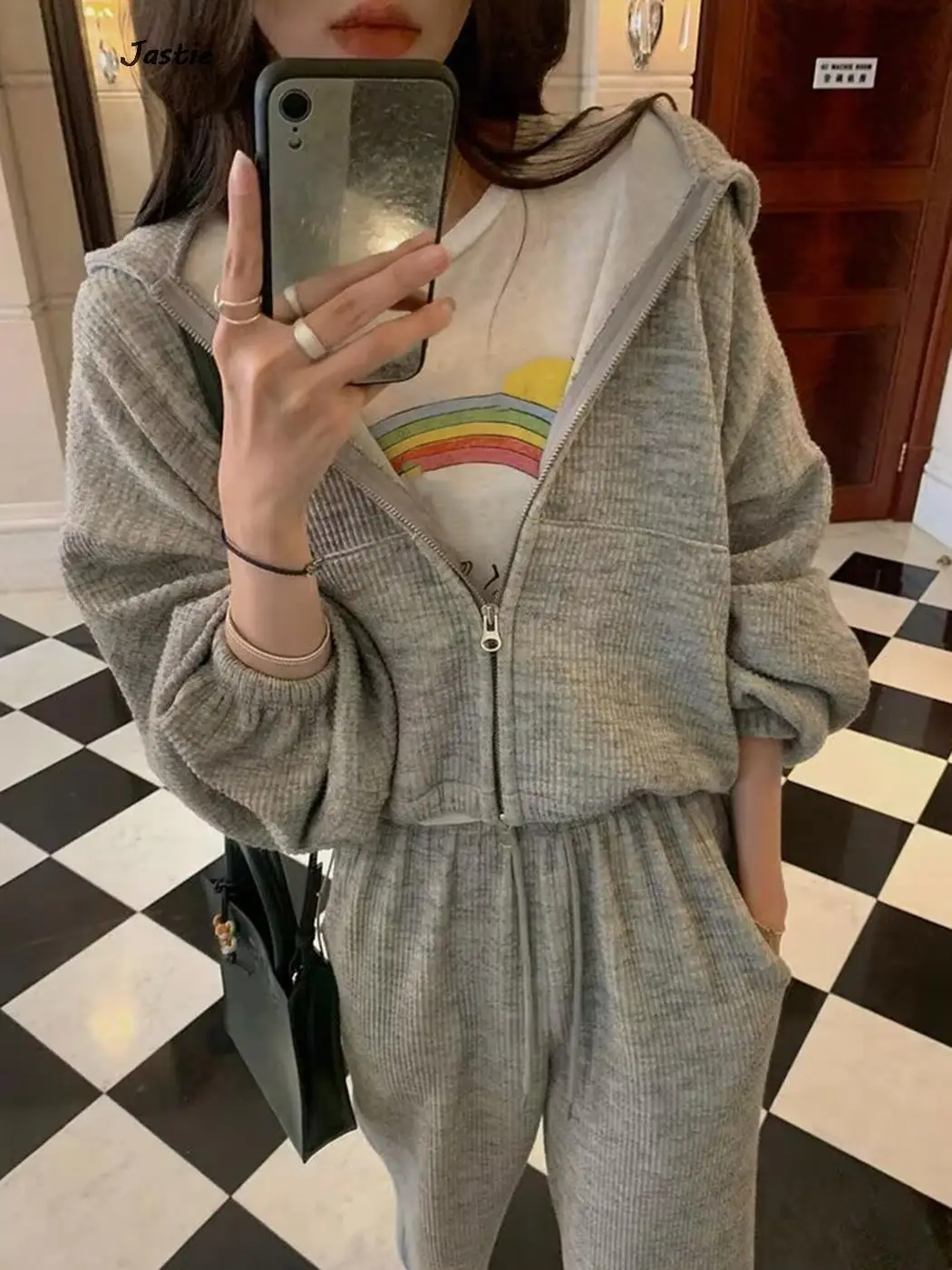 2023 Autumn Zipper Hoodies And Pocket Wide Leg Pant Sets Casual Sweatershirt Woman Tracksuit Fall Fashion Street Two Piece Set