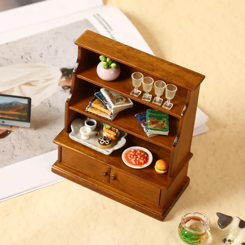 1/12 Dollhouse Storage Cabinet Locker Display Cabinet Dollhouse Living Room Study Decoration Dolls House Furniture Accessories