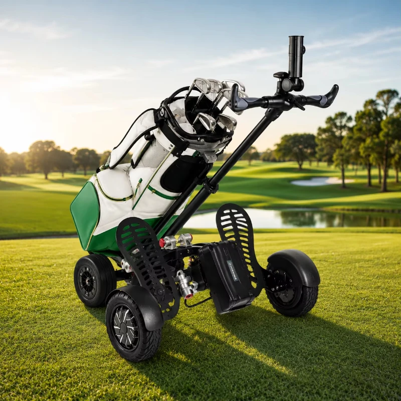 2026 New Design Aluminium 10 Inch Ride Push Golf Buggy Golf Cart  Folding Electric Trolley Golf Scooter