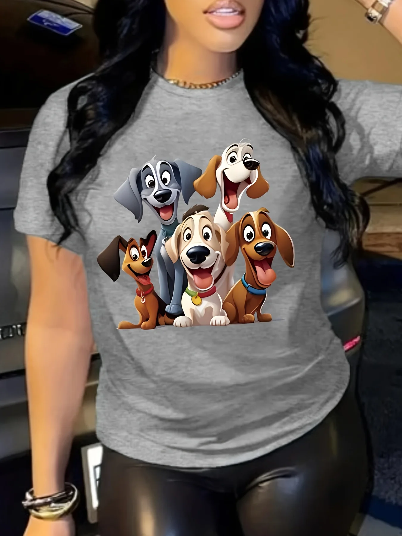 Vibrant Dog Print Crew Neck T-Shirt  Short Sleeve Casual Style for Summer Womens Fun Animal Patterned Clothing for Spring Summer