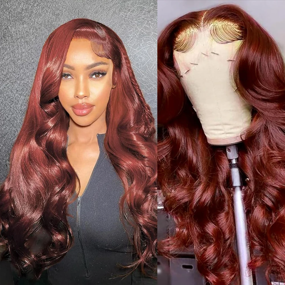 

13x4 Reddish Brown Body Wave Lace Frontal Wigs Human Hair 13x6 Reddish Brown Lace Front Wig Human Hair Ombre Pre Plucked Wigs