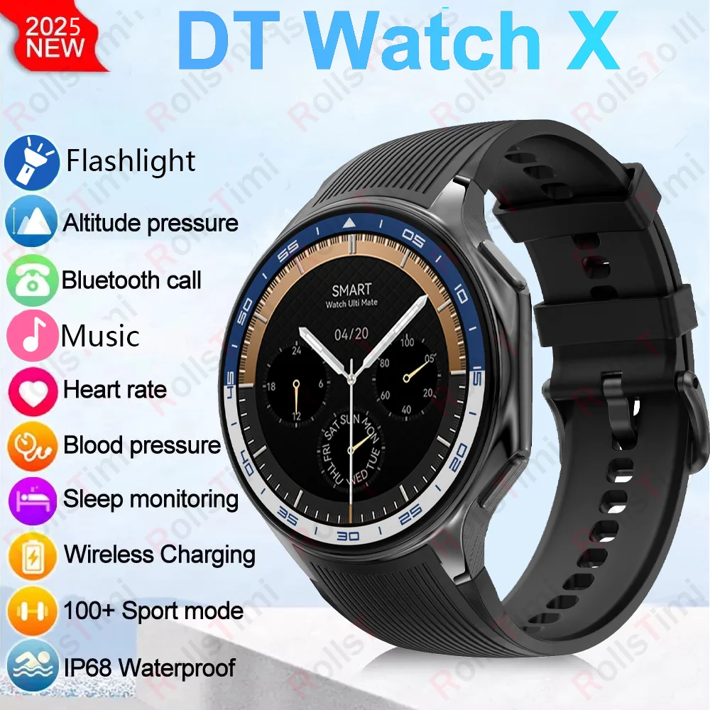 RollsTimi 2025 New Outdoor Watch; Men's Sports Smartwatch with HD AMOLED Display, 30m ATM Barometer, Altimeter, Flashlight