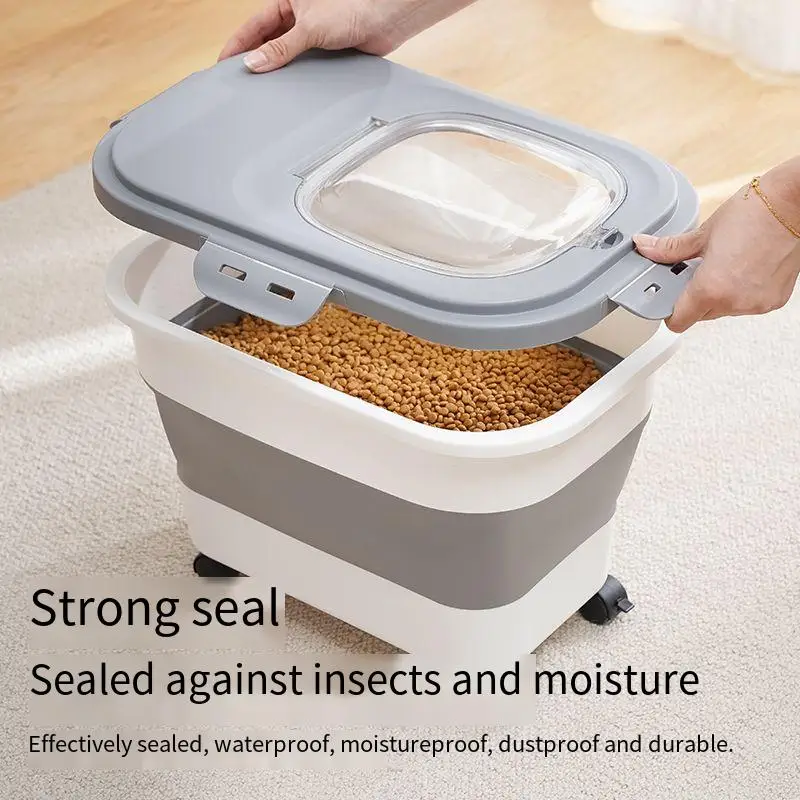 13/33lbs Collapsible Cat Dog Food Storage Container Foldable Pet Food Container Airtight Sealing Box Pet Dog Snack Container