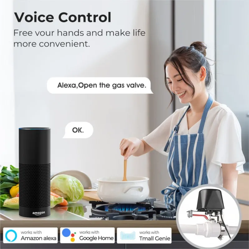 Tuya WiFi Smart Water Gas Valve Controller App التحكم عن بعد للري التلقائي وآمن الغاز يعمل مع Alexa/Google Home