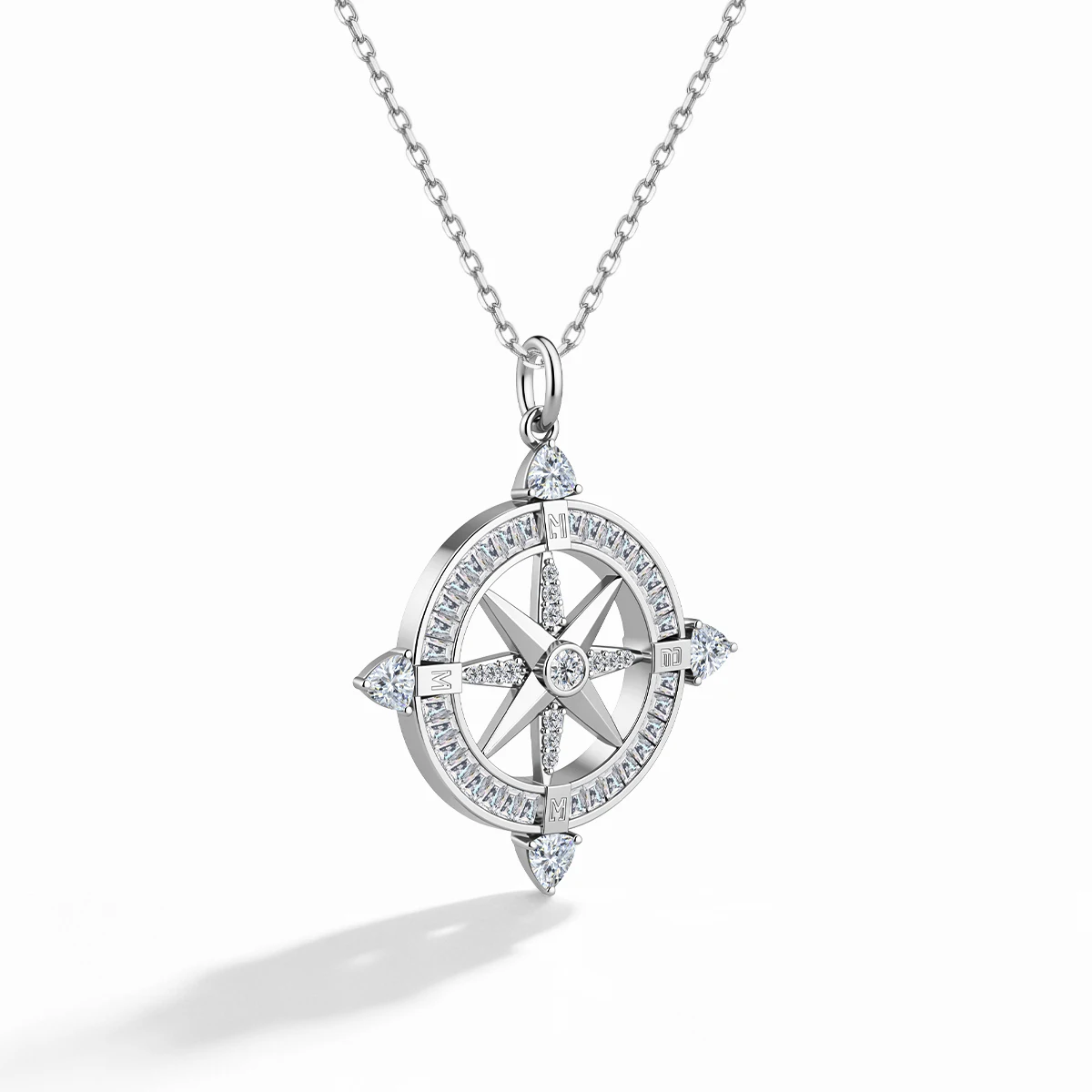 Szjinao Compass Starburst Moissanite Necklace Pendant Flat Triangle Cut 925 Sterling Silver Chain for Women Special Gift