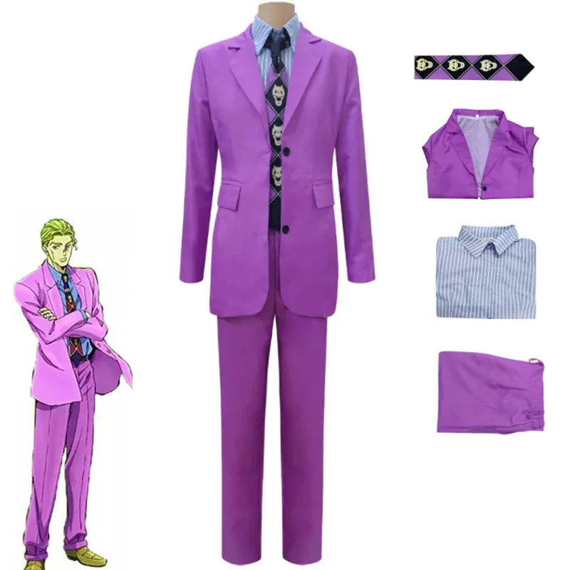 

jojo Anime Bizarre Adventure Kira Yoshikage Cosplay Costume Purple Suit Halloween Role Play Party Outfits