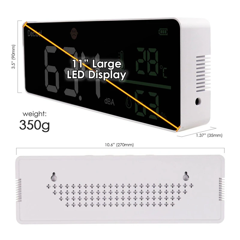 Nowy czytnik poziom dźwięku miernik decybeli 3 w 1 + wilgotność i temperatura. Miernik hałasu w klasie, miernik SPL & DB do montażu na ścianie