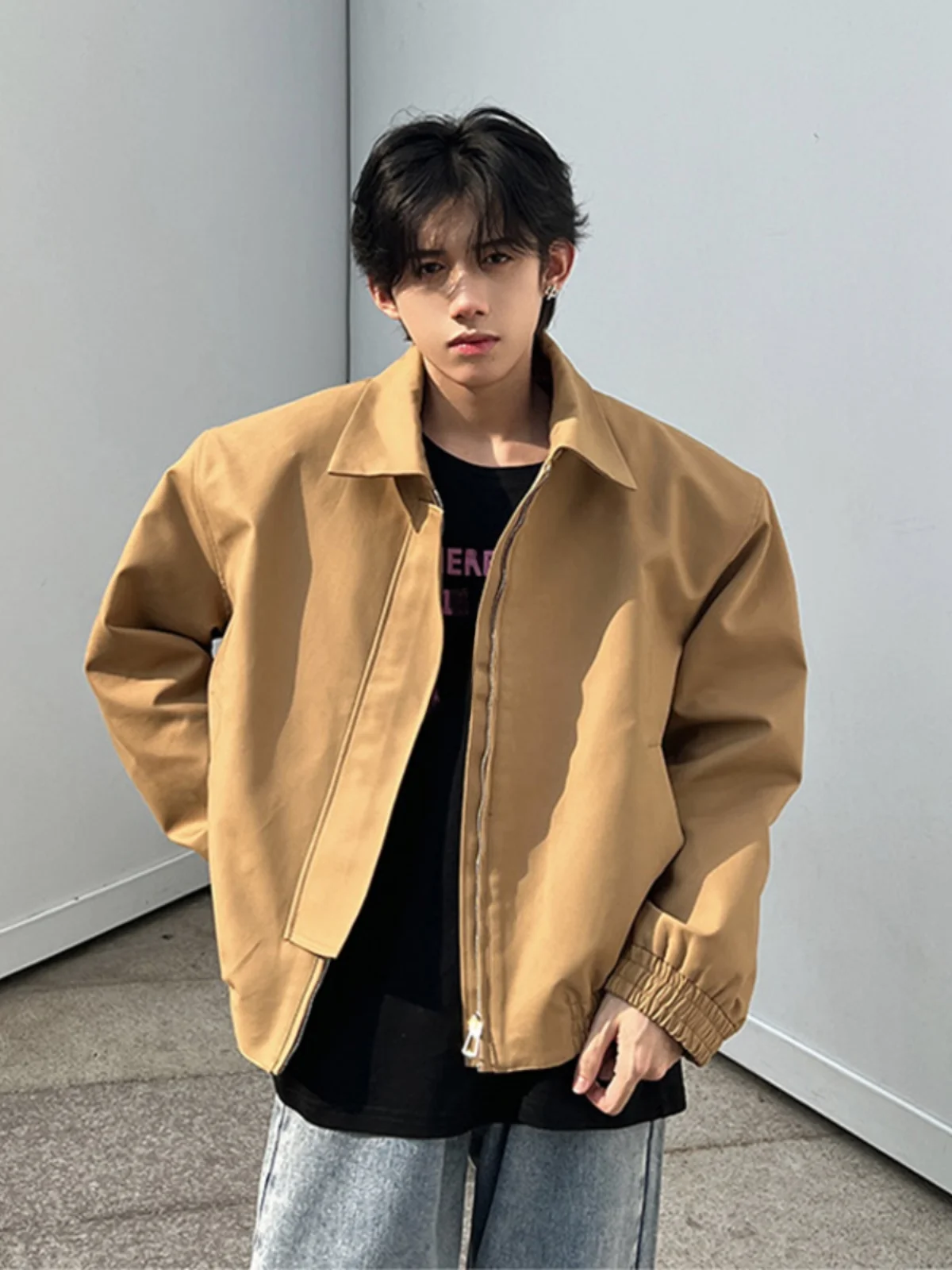 

Мужская куртка-пилот цвета хаки с утепленными плечами, на молнии, свободного кроя, модная, для весны и осени, молодежная, популярная, в стиле кэжуал