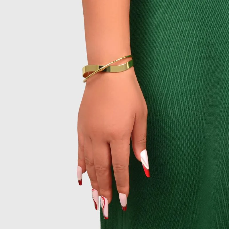 Exquisite Fashion Gold Silver Smooth Wave Double Infinite Twisted Cross Open Bracelet for Women Bangle Wedding Party Jewelry