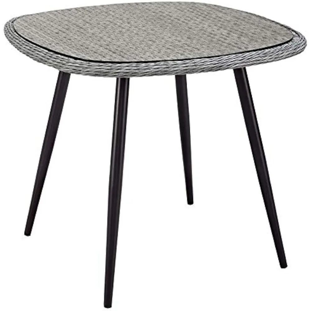 

Contemporary Modern Outdoor Patio Balcony Garden Lounge Dining Table Grey Gray Glass Rattan Wicker