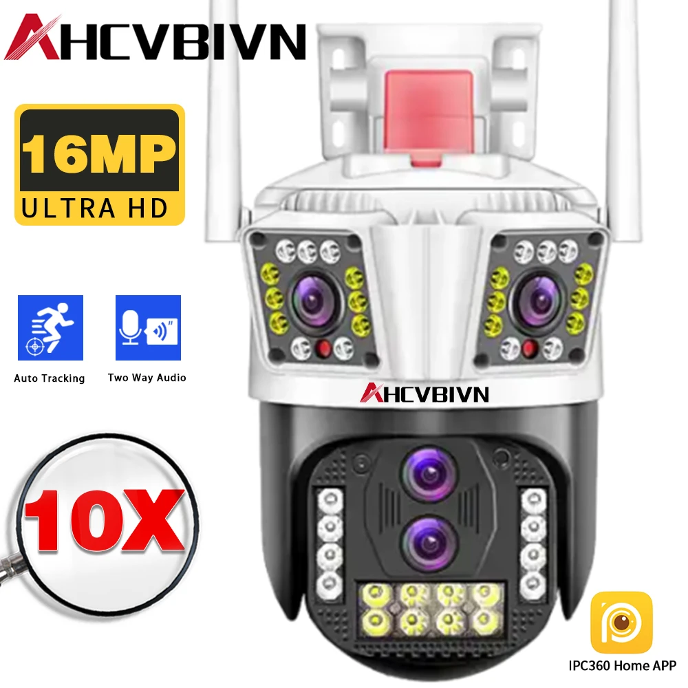

8K16MP 10-кратный зум WIFI сетевая камера уличная четыре объектива три экрана AI автоматическое отслеживание безопасности CCTV мониторинг сетевая камера