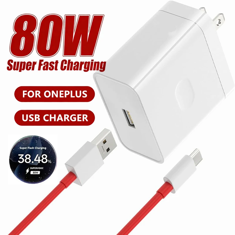 US 80W SuperVooc Ultra Fast Charger For OnePlus 8T 9 10 11 12 Pro 13 Nord 2 2T 3 4 5 CE 3 N200 N300 5G Type C USB Charging Cable